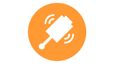 Weißes Symbol eines Funkmesstasters für die industrielle In-Prozess-Automatisierung in einem orangefarbenen Kreis