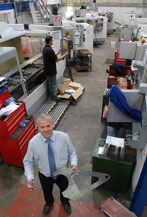 Jerry Elsy, Sewtec’s Production Manager, with components produced on the HAAS vertical machining centres