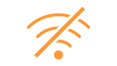 Oranges Symbol mit diagonal durchkreuztem WLAN-Signal