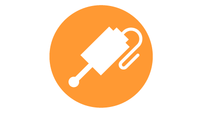 Weißes Symbol eines kabelgebundenen Messtasters für die industrielle In-Prozess-Automatisierung in einem orangefarbenen Kreis